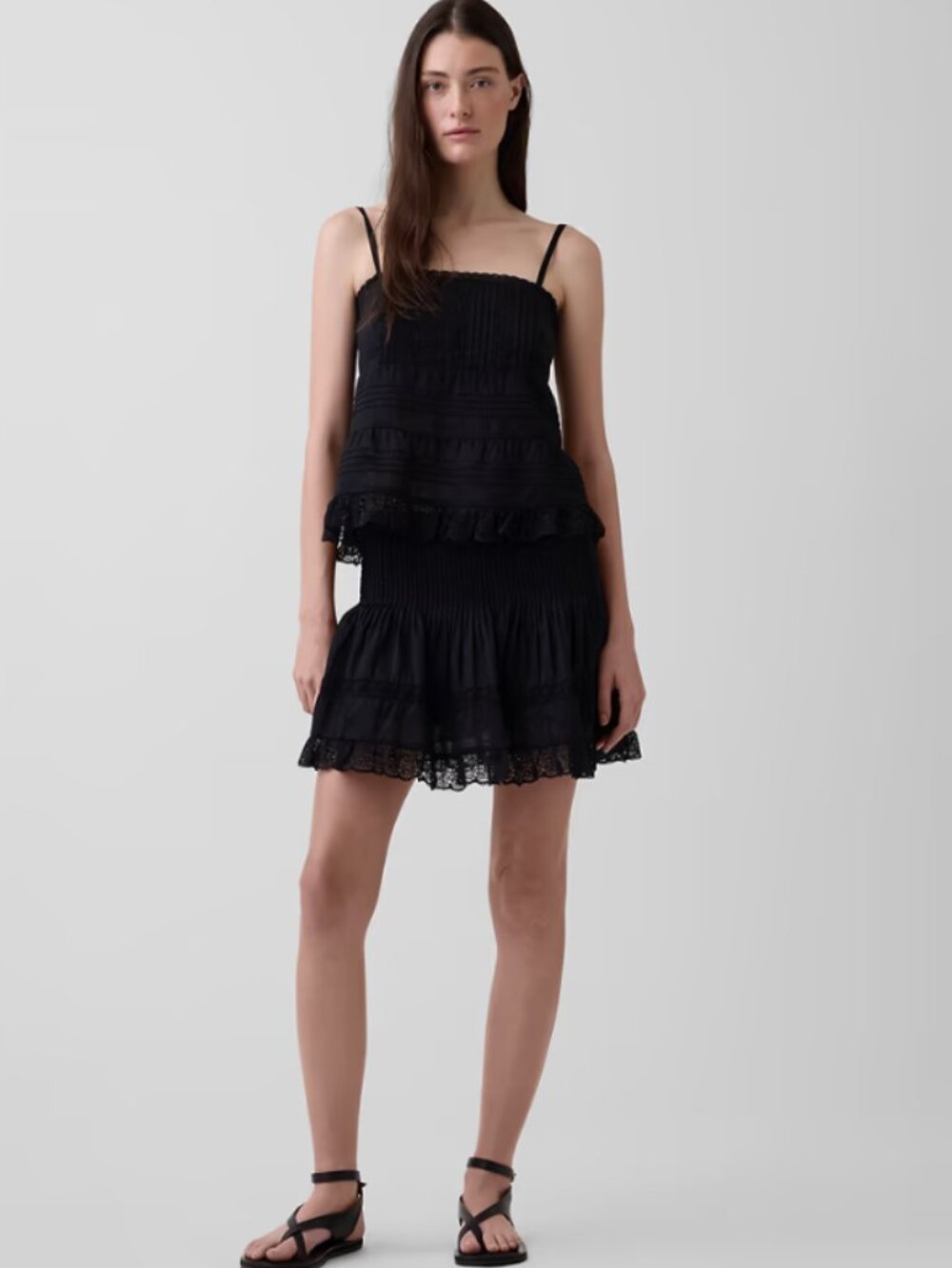 Pintuck Lace-Trim Easy Mini Skort